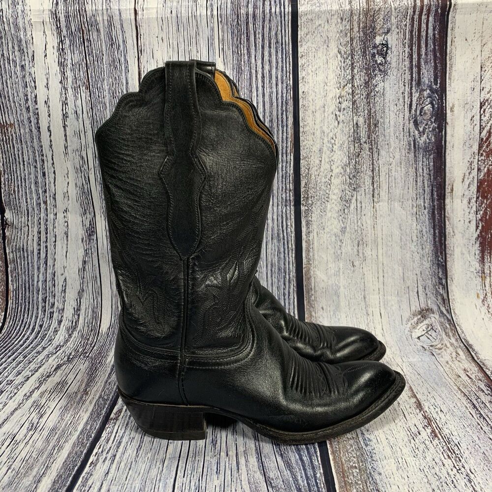 Lucchese 2000 Black Goat Leather Scalloped Western Boots Women’s 6.5